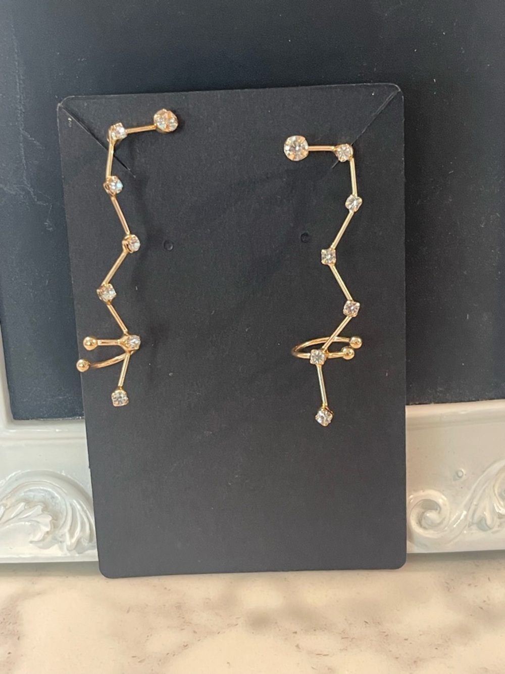 Gold Crystal Zigzag Constellation Earrings
